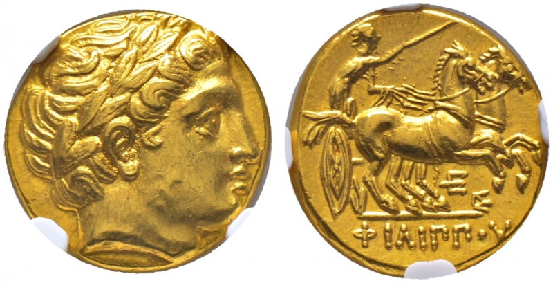 Makedonia. Könige von Makedonien. Philippos II. 359-336 v. Chr. 
Gold-Stater (p...