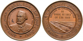Ägypten. Abdul Aziz 1861-1876 AD/1277-1293 AH. 
Bronzemedaille 1869 unsigniert, auf die Eröffnung des Suezkanals. Brustbild des Vizekönigs Ismail Pas...