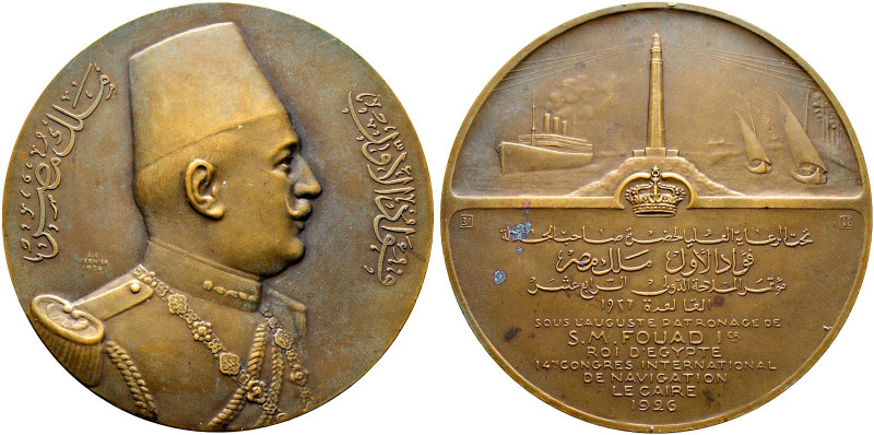 Ägypten. Fuad I. 1922-1936 AD/1341-1355 AH. 
Bronzemedaille 1926 von S.E. Verni...