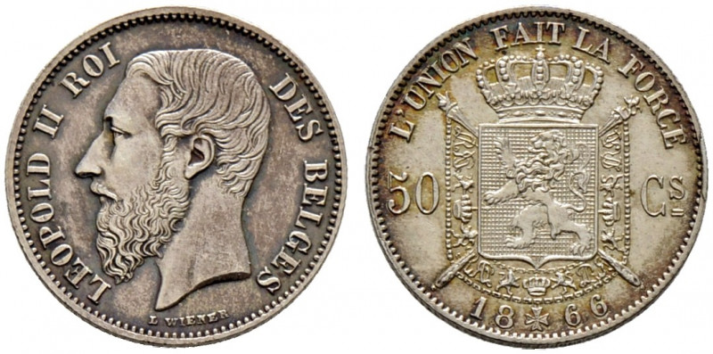 Belgien-Königreich. Leopold II. 1865-1909. 
50 Centimes 1866. Französische Lege...