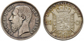 Belgien-Königreich. Leopold II. 1865-1909. 
50 Centimes 1866. Französische Legende. KM 26. feine Patina, vorzüglich-prägefrisch