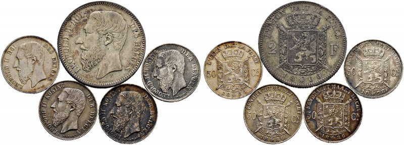 Belgien-Königreich. Leopold II. 1865-1909. 
Lot (5 Stücke): 50 Centimes 1866 (F...