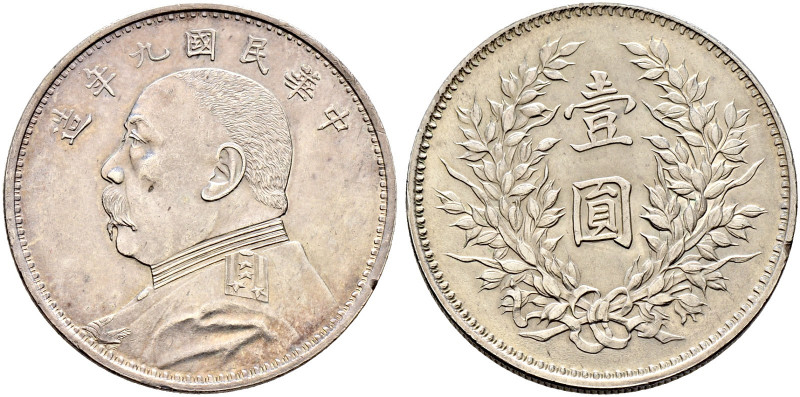 China-Republik. Erste Republik 1912-1949. 
Dollar Jahr 9 (1920). Präsident Yuan...