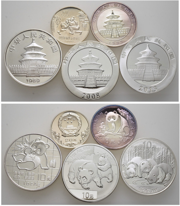 China-Volksrepublik. 
Lot (7 Stücke): Silbermünzen zu 20 Yuan 1980 Olympiade Mo...