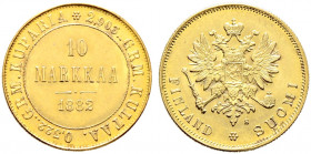 Finnland (unter russischer Herrschaft). Alexander III. 1881-1894. 
10 Markka 1882 -Helsinki-. Bitkin (Russland) 229, Schl. 8, Fr. 5. 3,22 g minimale ...