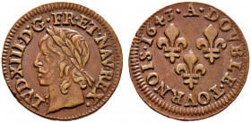 Frankreich-Königreich. Louis XIII. 1610-1643. 
Cu-Double Tournois 1643 -Paris-. Stempel von Jean Warin. Gad. 12, Ciani 1724, Dupl. 1377. selten in di...