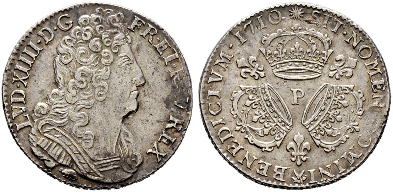 Frankreich-Königreich. Louis XIV. 1643-1715. 
1/4 Ecu aux 3 couronnes 1710 -Dij...