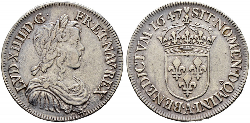 Frankreich-Königreich. Louis XIV. 1643-1715. 
1/2 Ecu a'la méche longue 1647 -P...