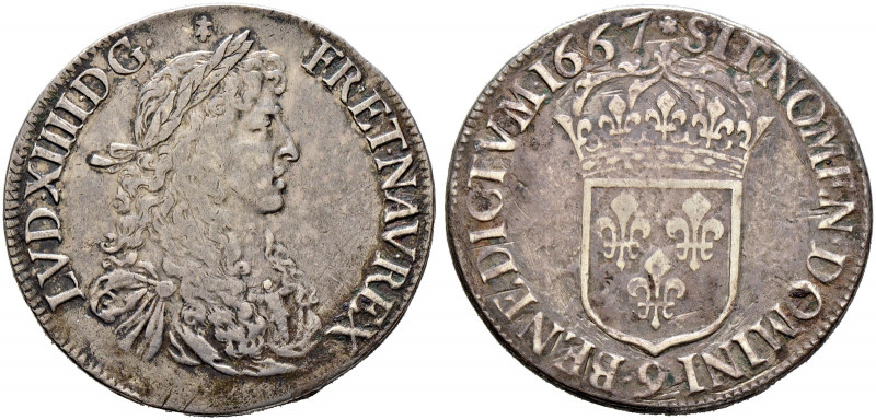 Frankreich-Königreich. Louis XIV. 1643-1715. 
Ecu au buste juvénile 1667 -Renne...
