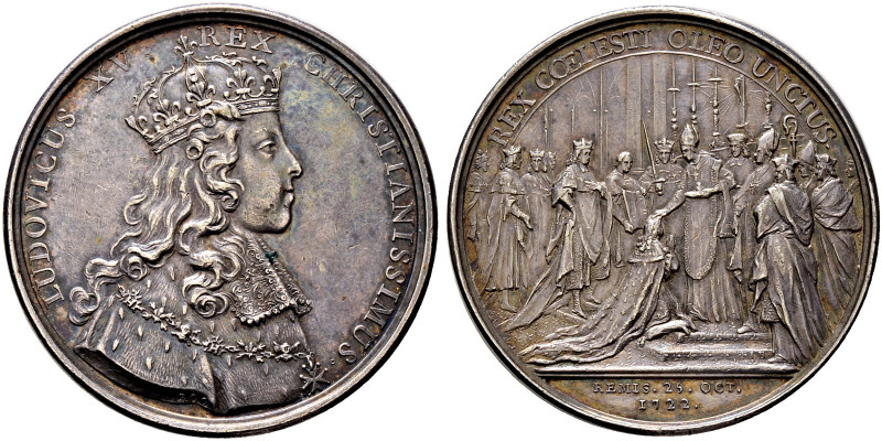 Frankreich-Königreich. Louis XV. 1715-1774. 
Silbermedaille 1722 mit Signatur R...