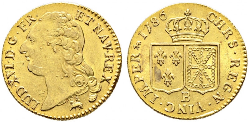 Frankreich-Königreich. Louis XVI. 1774-1793. 
Louis d'or au buste nu 1786 -Roue...