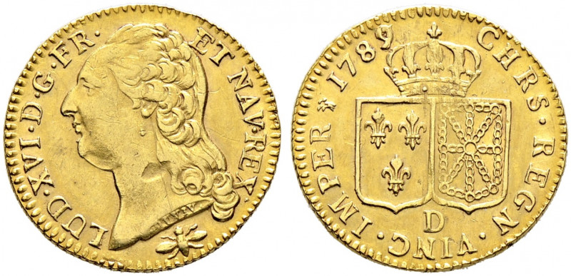 Frankreich-Königreich. Louis XVI. 1774-1793. 
Louis d'or au buste nu 1789 -Lyon...