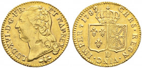 Frankreich-Königreich. Louis XVI. 1774-1793. 
Louis d'or au buste nu 1789 -Lyon-. Gad. 361 (R2), Ciani 2183, Dupl. 1707, Fr. 475. 7,62 g leichte Krat...