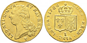 Frankreich-Königreich. Louis XVI. 1774-1793. 
Doppelter Louis d'or au buste nu 1786 -Limoges-. Gad. 363, Ciani 2182, Dupl. 1706, Fr. 474. 15,30 g lei...