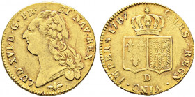Frankreich-Königreich. Louis XVI. 1774-1793. 
Doppelter Louis d'or au buste nu 1787 -Lyon-. Gad. 363, Ciani 2182, Dupl. 1706, Fr. 474. 15,20 g minima...