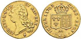 Frankreich-Königreich. Louis XVI. 1774-1793. 
Doppelter Louis d'or au buste nu 1789 -Metz-. Gad. 363 (R2), Ciani 2182, Dupl. 1706, Fr. 474. 15,23 g k...