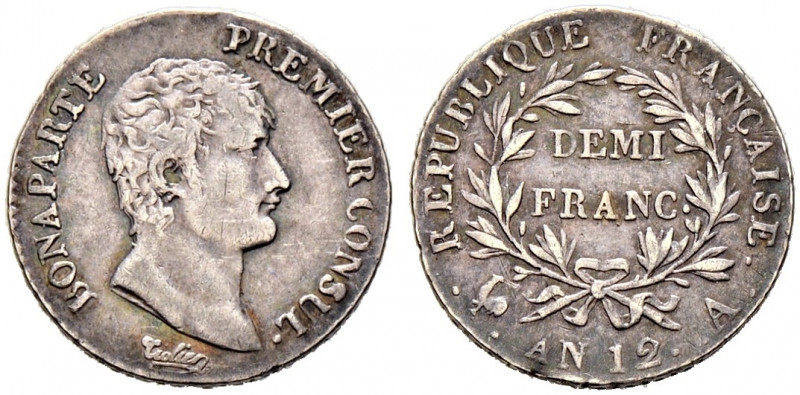 Frankreich-Königreich. Bonaparte, 1. Konsul 1799-1804. 
1/2 Franc AN 12 (1803/0...