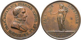 Frankreich-Königreich. Bonaparte, 1. Konsul 1799-1804. 
Bronzemedaille 1801 von Andrieu, auf denselben Anlass. Brustbild in Uniform nach rechts / Nac...