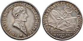 Frankreich-Königreich. Bonaparte, 1. Konsul 1799-1804. 
Silbermedaille 1803 von Mercié, der Wechselmakler von LYON. Brustbild in Uniform nach rechts ...
