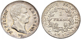 Frankreich-Königreich. Napoleon I. 1804-1815. 
Franc AN 13 (1804/05) -Paris-. Gad. 443. Prachtexemplar, vorzüglich-prägefrisch