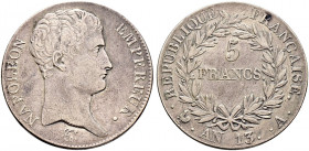 Frankreich-Königreich. Napoleon I. 1804-1815. 
5 Francs AN 13 (1804/05) -Paris-. Gad. 580, Dav 83. sehr schön