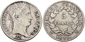 Frankreich-Königreich. Napoleon I. 1804-1815. 
5 Francs 1811 -Lille-. Gad. 584, Dav 85. sehr schön