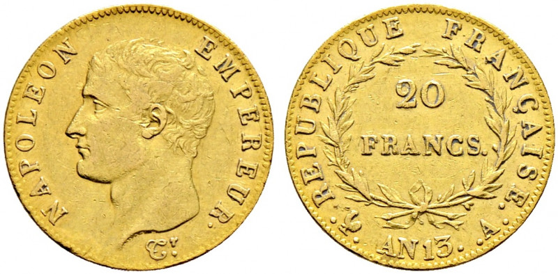 Frankreich-Königreich. Napoleon I. 1804-1815. 
20 Francs AN 13 (1804/05) -Paris...