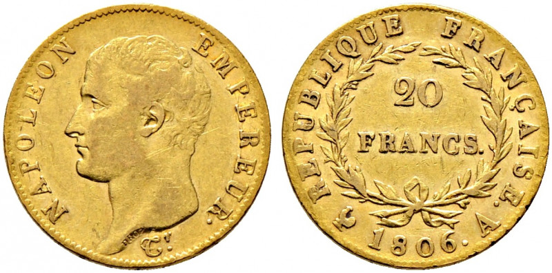 Frankreich-Königreich. Napoleon I. 1804-1815. 
20 Francs 1806 -Paris-. Gad. 102...