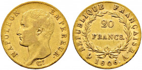 Frankreich-Königreich. Napoleon I. 1804-1815. 
20 Francs 1806 -Paris-. Gad. 1023, Schl. 30, Fr. 487a. 6,42 g gutes sehr schön
