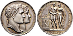Frankreich-Königreich. Napoleon I. 1804-1815. 
Silbermedaille 1810 von Andrieu und Brenet, auf seine Vermählung mit Marie Louise von Österreich. Beid...