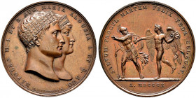 Frankreich-Königreich. Napoleon I. 1804-1815. 
Bronzemedaille 1810 von Manfredini, auf den gleichen Anlass. Die Büsten des Brautpaares nebeneinander ...