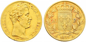 Frankreich-Königreich. Charles X. 1824-1830. 
20 Francs 1827 -Paris-. Gad. 1029, Fr. 549. 6,39 g sehr schön