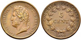 Frankreich-Königreich. Louis Philippe 1830-1848. 
Bronze-5 Centimes 1839 -Paris-. Für die französischen Kolonien bzw. für den Umlauf in GUADELUPE gep...