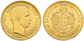 Griechenland. Georg I. 1863-1913. 
20 Drachmai 1884 -Paris-. Divo 47, Fr. 18, Schl. 9. 6,46 g vorzüglich