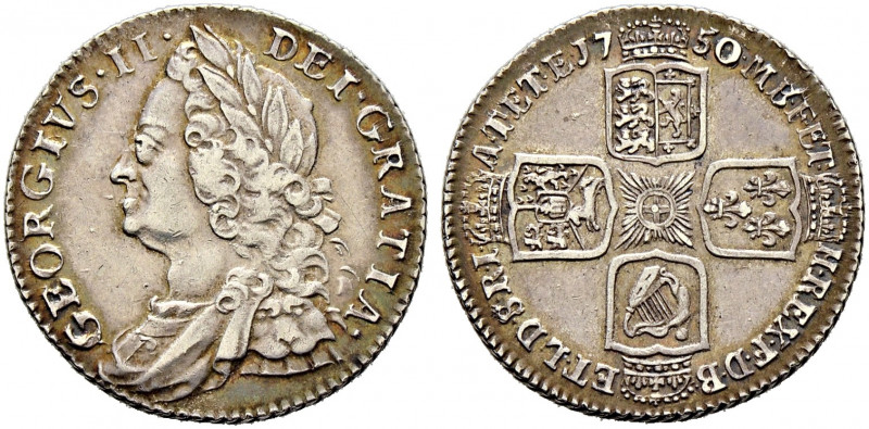 Großbritannien. George II. 1727-1760. 
Shilling 1750 (aus 1746 im Stempel geänd...