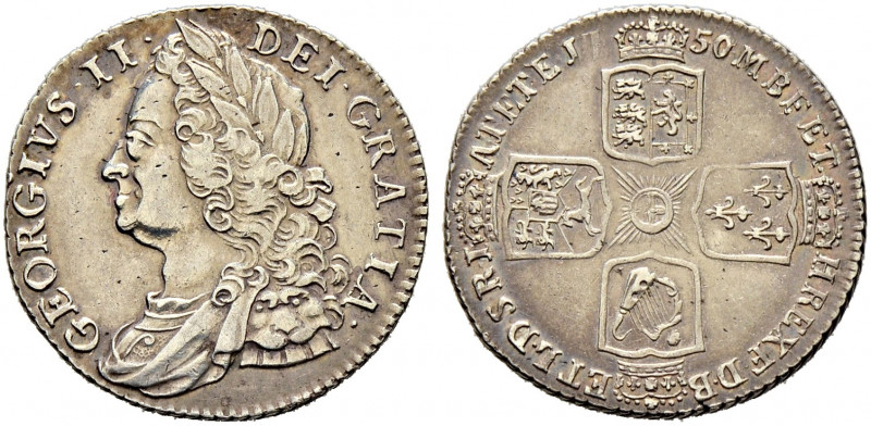 Großbritannien. George II. 1727-1760. 
Shilling 1750. Spink 3704. leichte Tönun...