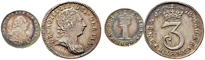 Großbritannien. George III. 1760-1820. 
Lot (2 Stücke): Threepence 1772 und Pen...
