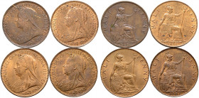 Großbritannien. Victoria 1837-1901. 
Lot (4 Stücke): Cu-Halfpennys 1895,1896,1900 und 1901. Spink 3962. vorzüglich, vorzüglich-prägefrisch, prägefris...