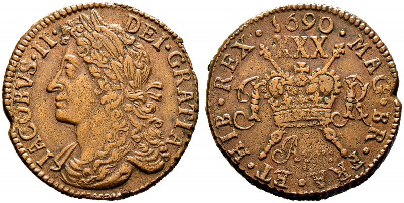 Irland. James II. 1685-1691. 
Halfcrown zu 30 Pence 1690 -Dublin oder Limerick-...