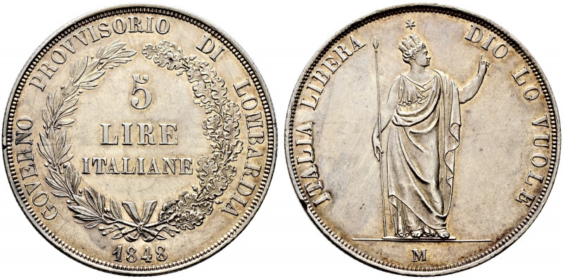 Italien-Lombardei und Venetien. Provisorische Regierung 1848. 
5 Lire 1848 -Mai...