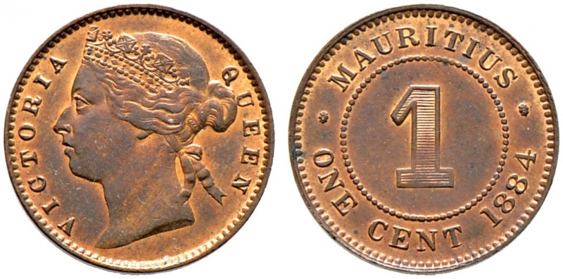 Mauritius. 
1 Cent 1884. Bronze. KM 7. prägefrisches Prachtexemplar