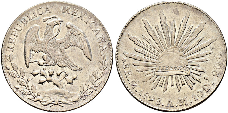 Mexiko. Erste Republik 1823-1864. 
8 Reales 1893 -Mexiko City- (Mo-AM). KM 377....