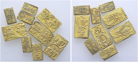 9 Stücke: JAPAN. Goldmünzen zu 2 Bu (Ni Bu, 1868/69) der Periode Manen (4x, Cr. 21d) sowie zu Shu (Nishu Kin; 1832-1858) der Peride Tempo (5x, Cr. 18)...