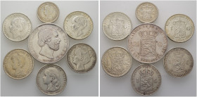 7 Stücke: NIEDERLANDE. Silbermünzen zu 2 1/2 Gulden 1870, 1 Gulden 1897, 1907, 1915, 1923 und 1931 sowie 1/2 Gulden 1910. KM 82,117,122.2,148.161.1.
s...