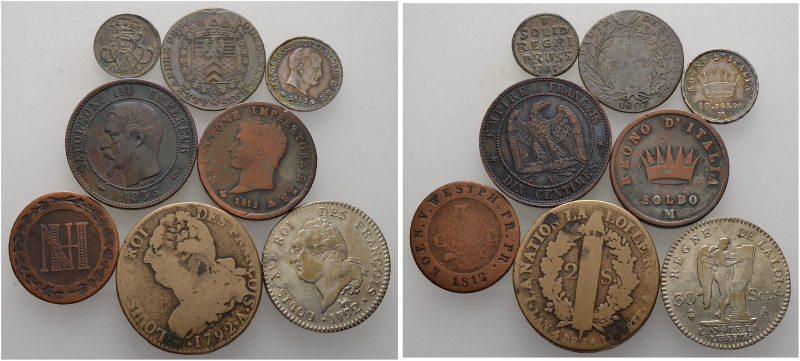 8 Stücke: Münzen von Frankreich, Italien, Schweiz, Westfalen und dazu Preußen.
s...