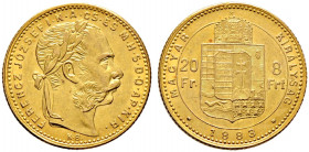 Haus Österreich. Franz Josef I., Kaiser von Österreich 1848-1916. 
8 Forint (20 Franken) 1883 -Kremnitz-. Her. 267, J. 364a, Fr. 243 (unter Hungary)....