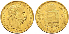 Haus Österreich. Franz Josef I., Kaiser von Österreich 1848-1916. 
8 Forint (20 Franken) 1885 -Kremnitz-. Her. 269, J. 364a, Fr. 243 (unter Hungary)....