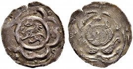 Steiermark. Otakar IV. 1164-1192. 
Pfennig -Enns-. Panther nach links in einem Wulstreif, an welchen sich vier in Lilien ausgehende Doppelbögen ansch...