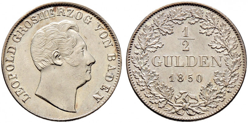 Baden-Durlach. Leopold 1830-1852. 
1/2 Gulden 1850. AKS 98, J. 61. vorzüglich-S...