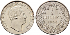 Baden-Durlach. Leopold 1830-1852. 
1/2 Gulden 1850. AKS 98, J. 61. vorzüglich-Stempelglanz